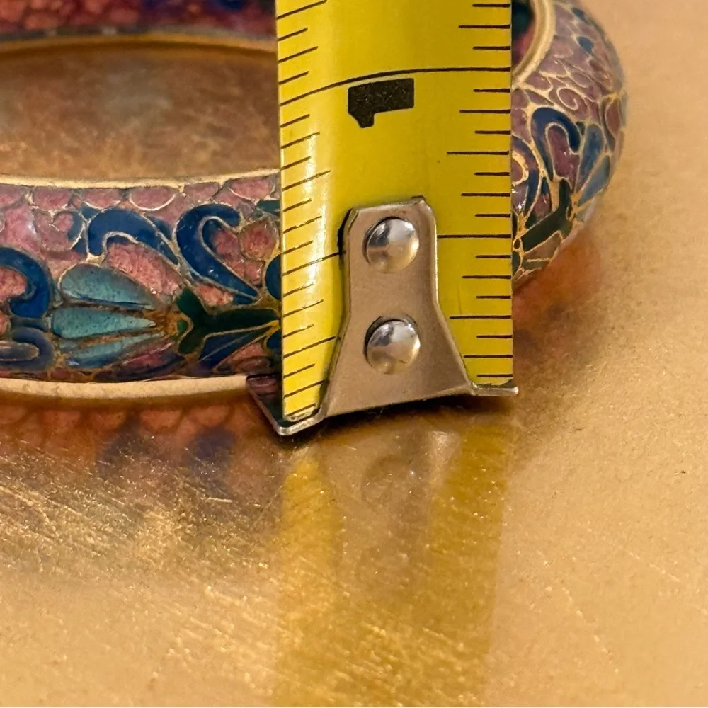 Vintage Plique A Jour Bangle Bracelet Pink & Blue Floral Design Stained Glass - Picture 7 of 8